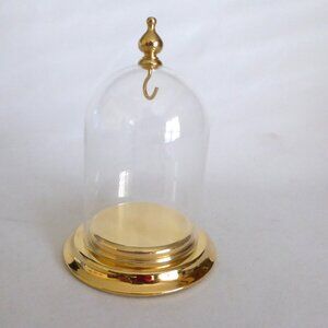 NEW 6.5” DECORATIVE GLASS GOLD METAL ORNAMENT CLOCHE DISPLAY DOME COVER